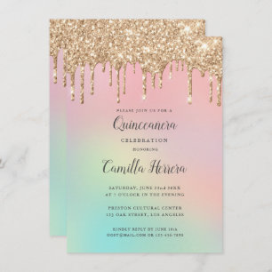 Pretty Gold Glitter Gradient Quinceañera Birthday Invitation