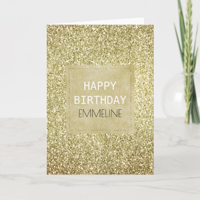 Pretty Gold Glitzy Glitter Birthday Card (Front)