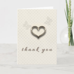 Pretty Gold Heart Butterflies Cream Thank you Card