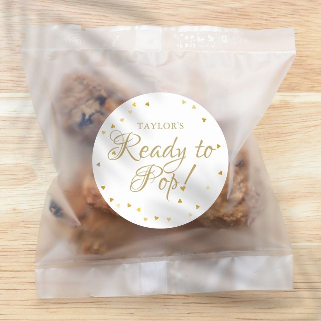 Pretty Gold Love Hearts Ready To Pop Baby Shower Classic Round Sticker (Creator Uploaded)