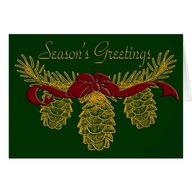 Pretty Gold Pinecone Greeting Card Template (Front Horizontal)