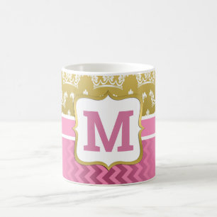 Pretty Gold Princess Crowns and Pink Chevron Coffee Mug