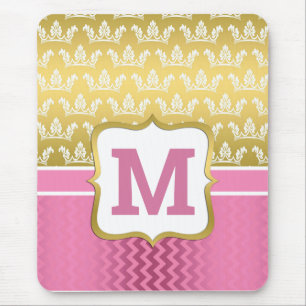 Pretty Gold Princess Crowns and Pink Chevron Mouse Pad