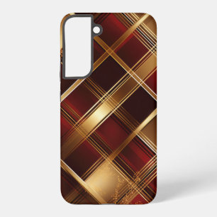 PRETTY GOLD & RED HOLIDAY MODERN PLAID PATTERN SAMSUNG GALAXY CASE