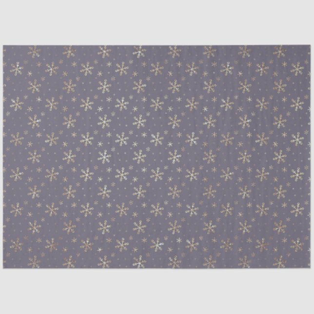 Pretty Gold Snowflakes Blue Christmas Tissue Paper (Front)