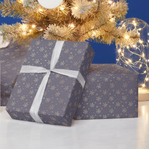 Pretty Gold Snowflakes Dusty Blue Christmas Wrapping Paper