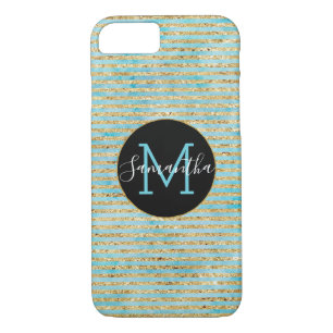 Pretty Gold Sparkle Aqua Watercolor Stripes Case-Mate iPhone Case