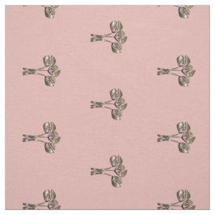 Pretty Gold Tulips Art Deco Style Pink Pattern Fabric