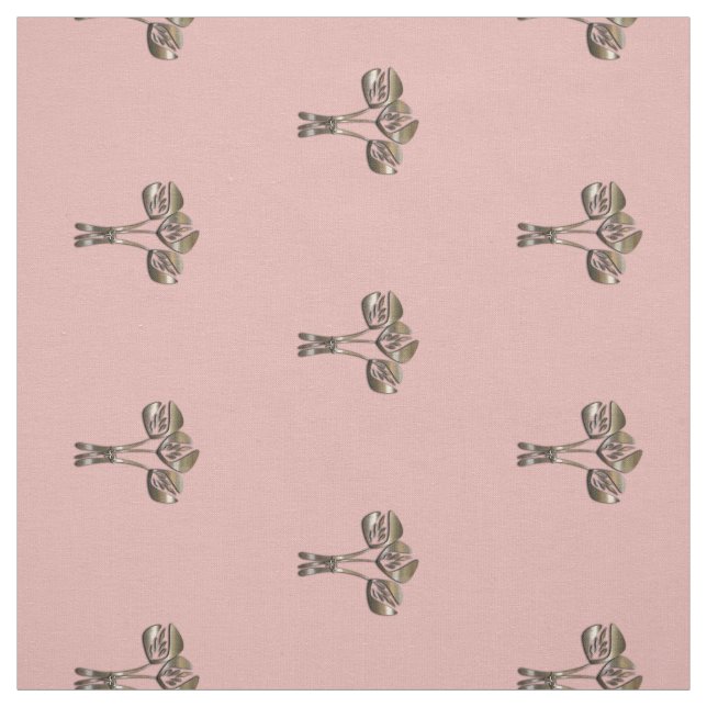 Pretty Gold Tulips Art Deco Style Pink Pattern Fabric (Swatch)