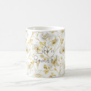 Pretty Gold White Flowers Coffee Mug