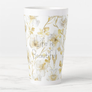 Pretty Gold White Flowers  Latte Mug