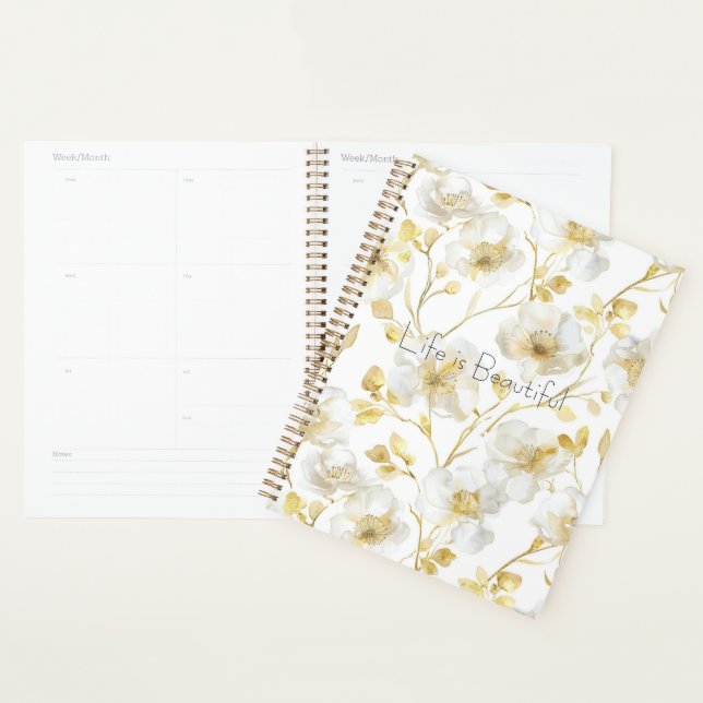 Pretty Gold White Flowers  Planner (Display)