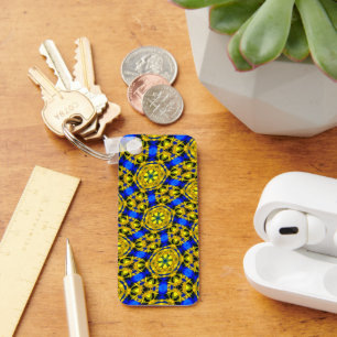 Pretty Golden Flowers Pattern Key Ring