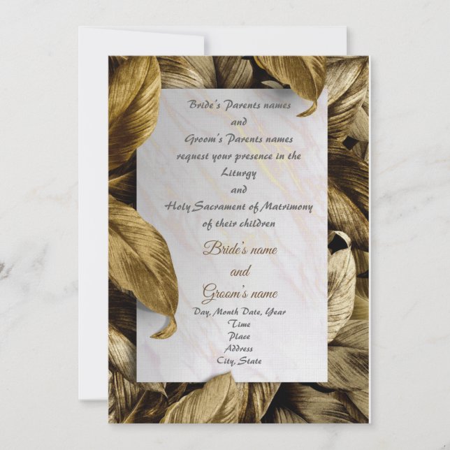 Pretty Golden Leaf Wedding Invitation (Front)