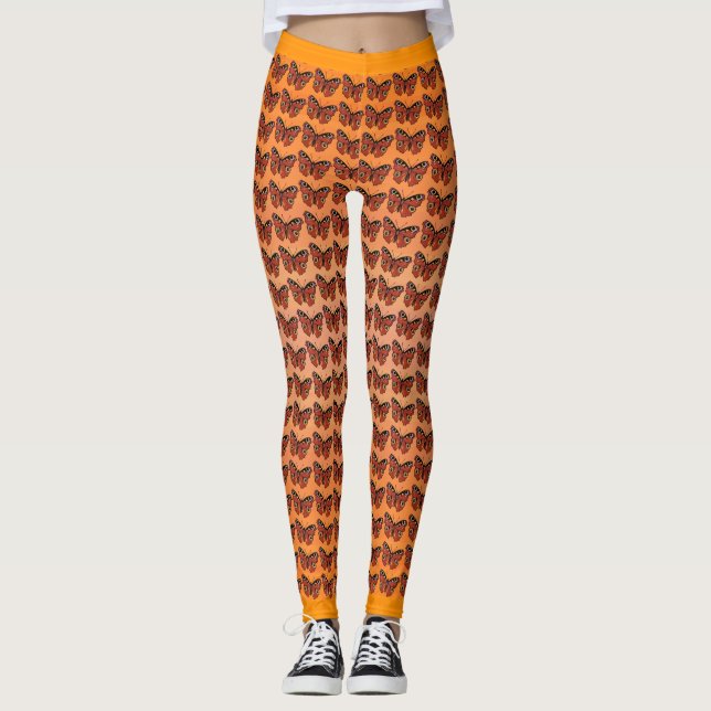 Pretty Golden Monarch Butterflies Shades of Orange Leggings (Front)