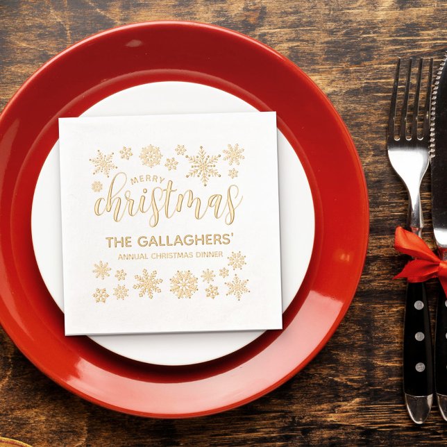 Pretty Golden Snowflakes Merry Christmas Dinner Foil Napkins (Creator Uploaded)