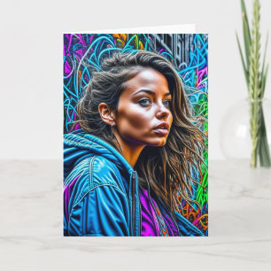 Pretty Graffiti Street Art Colourful Woman Blank Card