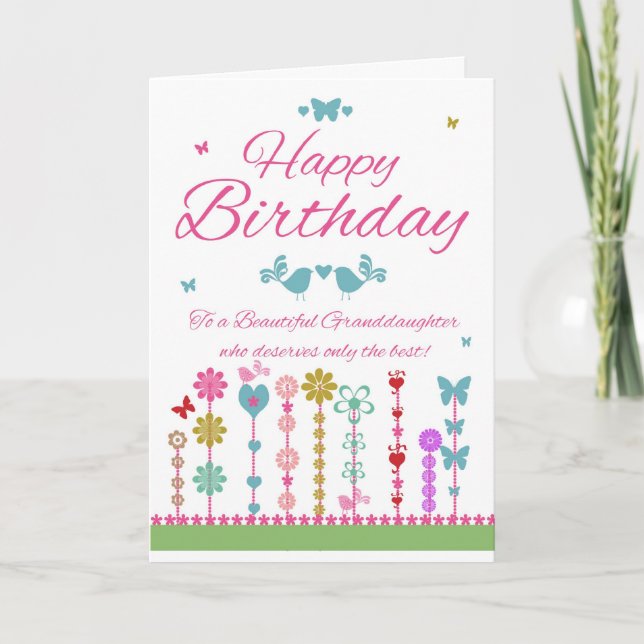 Pretty Granddaughter Birthday Card With Butterfly (Front)