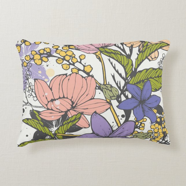 Pretty graphic image flower garden white colourful decorative cushion (Front)