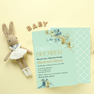 Pretty Green and Gold Floral Blush Baby Shower Invitation