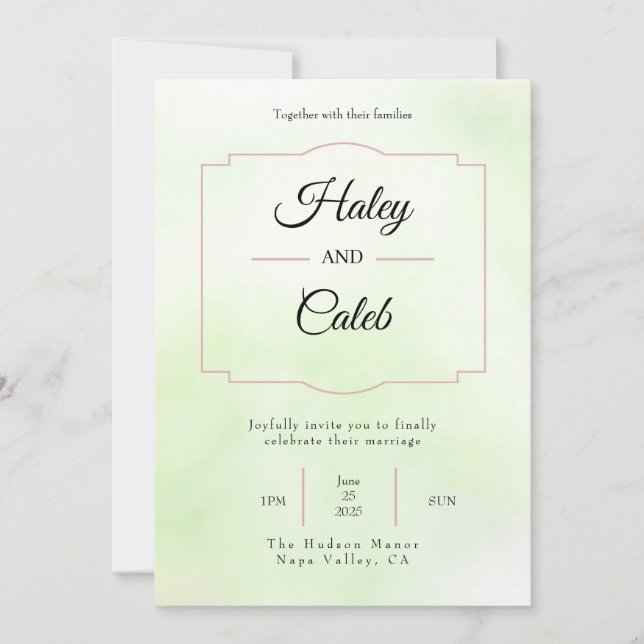 Pretty Green and Pink Wedding Invitation (Front)