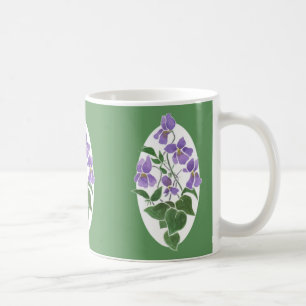 Pretty Green and White Coffee Mug, Violets Mug