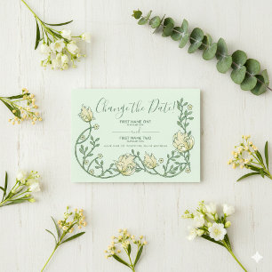 Pretty green art nouveau flowers change the date save the date