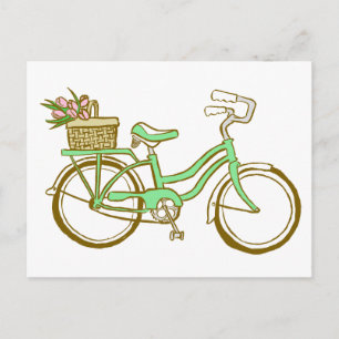 Pretty Green Bicycle with Tulips Postcard