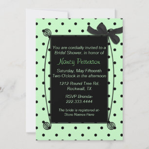 Pretty Green & Black Polka Dot Bridal Shower Invitation