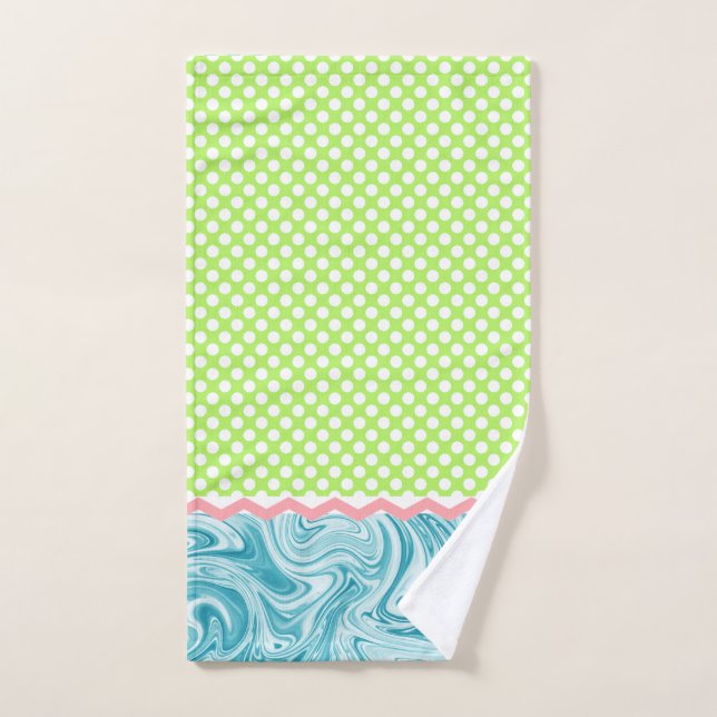 Pretty Green Blue Pattern Dotted Hand Towel (Hand Towel)