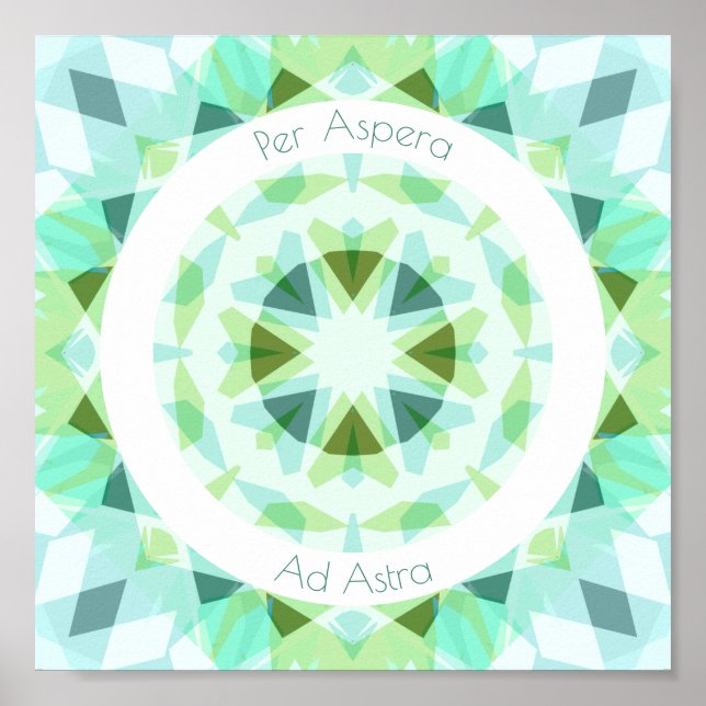 Pretty Green Blue Per Aspera Ad Astra Star Nursery Poster (Front)