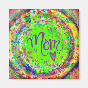 Pretty Green BoHo Whimsical Floral Fun Mum  Magnet