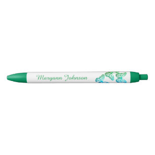 Pretty Green Butterflies Personalised Ink Pen