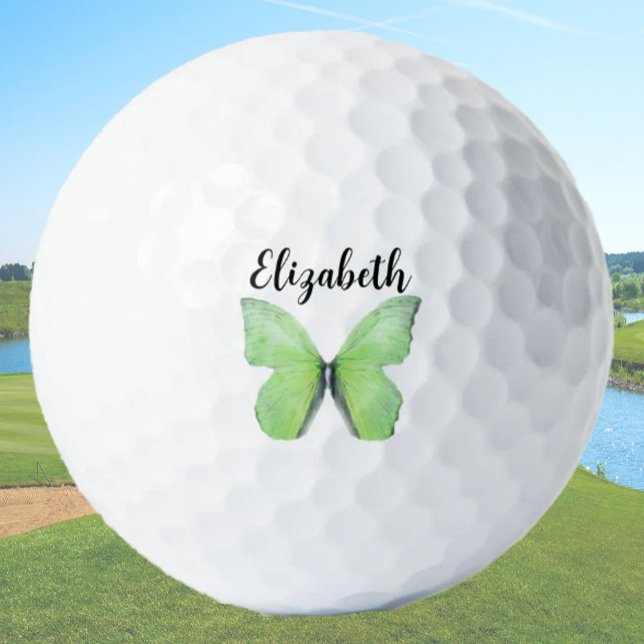 Pretty green butterfly custom name ladies golf balls (Creator Uploaded)