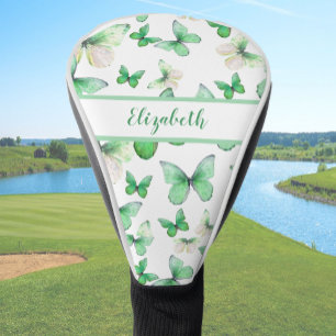 Pretty green butterfly with custom name womens  golf head cover
