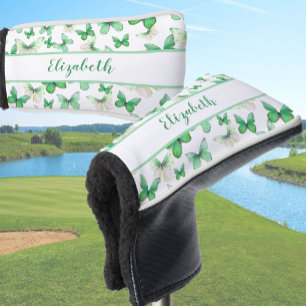 Pretty green butterfly with custom name womens golf head cover