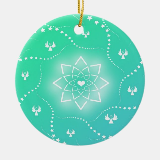 Pretty Green Christmas Ornament with Tiny Angels (Front)