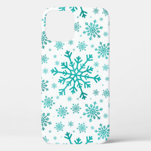 Pretty Green Christmas Snowflakes on Winter White iPhone 12 Pro Case