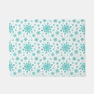 Pretty Green Christmas Snowflakes on Winter White Doormat