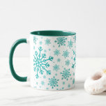 Pretty Green Christmas Snowflakes on Winter White Mug<br><div class="desc">Mixed sized pretty pastel green snowflakes are scattered throughout this Christmas seasonal pattern. This cute festive design with a crisp winter white background is sure to please any age and perfect for anyone who likes soft and delicate xmas patterns.</div>