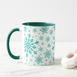 Pretty Green Christmas Snowflakes on Winter White Mug