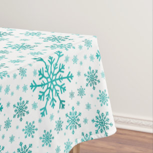 Pretty Green Christmas Snowflakes on Winter White Tablecloth