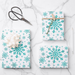 Pretty Green Christmas Snowflakes on Winter White Wrapping Paper Sheet
