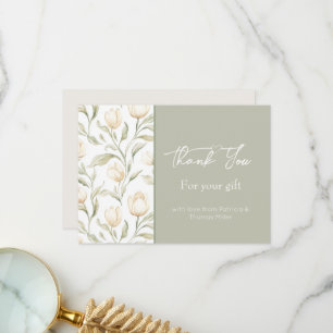 Pretty Green Cream Tulip Flowers Thank You Card