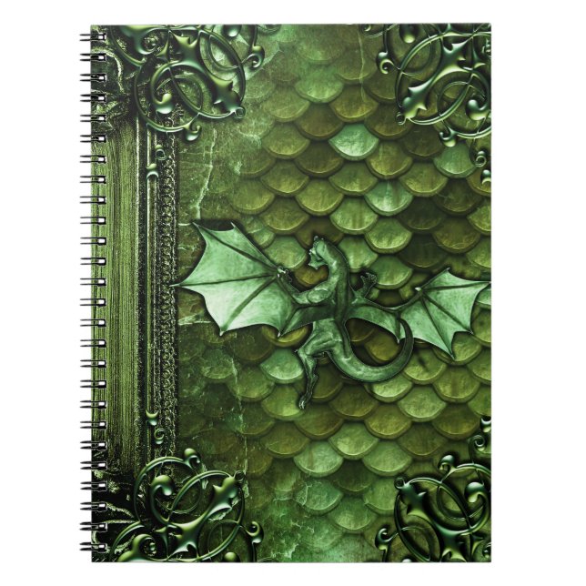 Pretty Green Dragon Scales Ancient Tome Magic Book (Front)