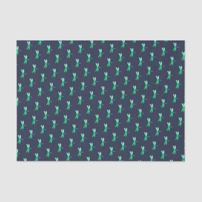 Pretty Green Firefly Pattern on Blue Tissue Paper (Front)