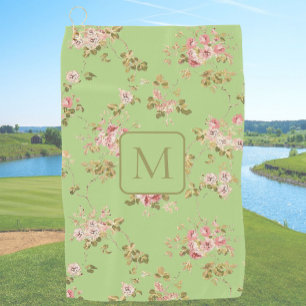 Pretty Green Floral custom monogram ladies  Golf Towel