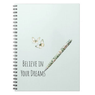 Pretty Green Floral Pen Mint Butterflies Dreams Notebook