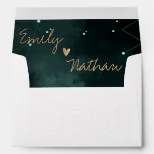 Pretty Green Galaxy Heart UNDER THE STAR Wedding Envelope