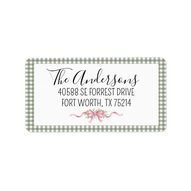 Pretty Green Gingham Christmas Label (Front)